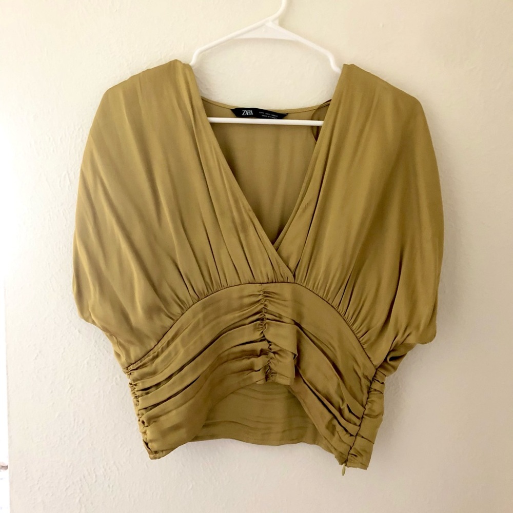 Zara Ruched Surplice Short Sleeve Crop Top